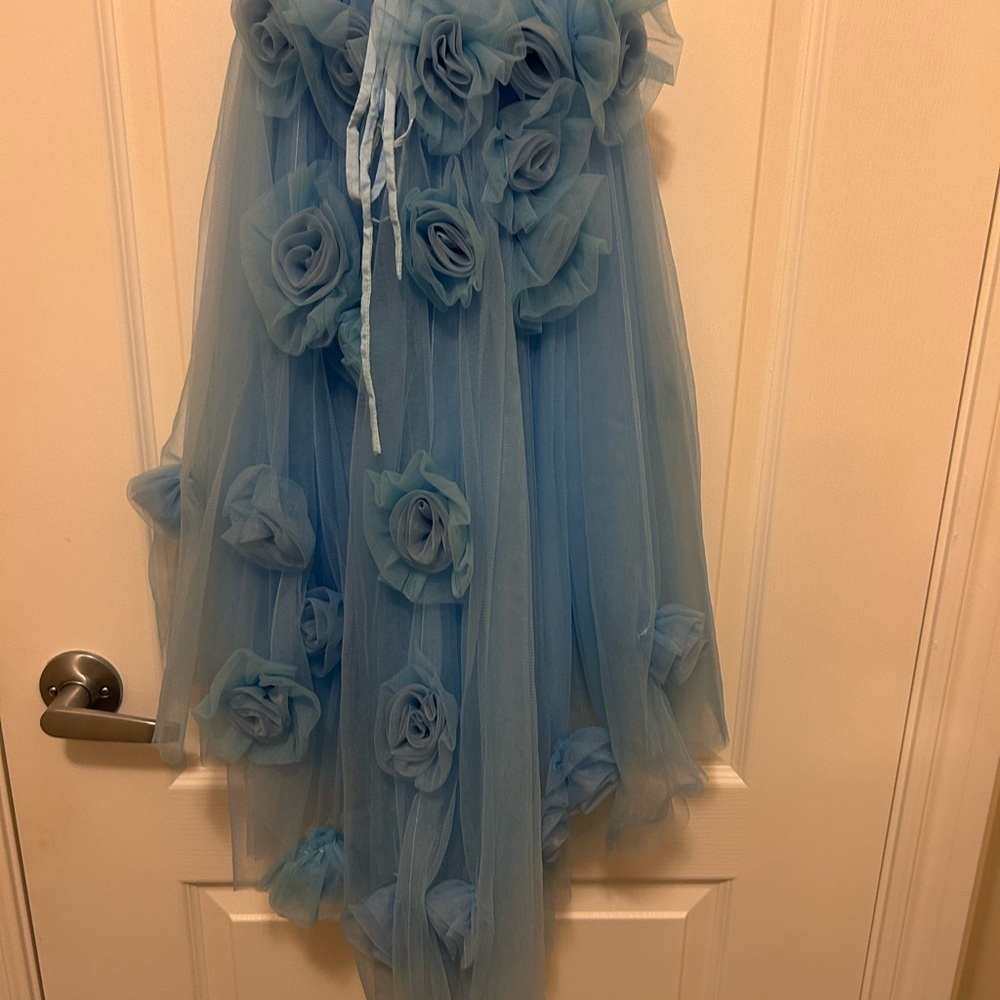 Elegant Blue Tulle Dress with Floral Accents - Picture 7 of 7